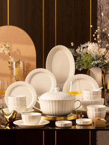 QIANZAO | Luxurious White Enamel Dinnerware Set