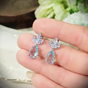 Huitan New Fashion Elegant Drop Earrings for Women Aesthetic Light Blue CZ Ear Accessories High Quality Female Earrings Jewelry