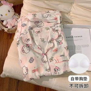 Hello Kitty Pajamas Set Kawaii Sanrio Cartoon Cinnamoroll Spring Long-Sleeved Trousers Anime Pochacco Cute Girl Thin Home Wear