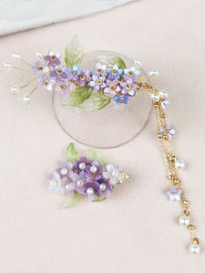 Chinese Style Han Costume Accessories Purple Hairpin Headwear Tassel Step Shaking-Head Flower Female Flower Side Clip Antique Hair Accessories