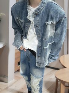 ฤดูใบไม้ร่วงแฟชั่นผู้ชายสั้น เดนิม เสื้อแจ็คเก็ต อเมริกัน Retro High-End รู้สึก Cool ดีไซน์ อินเทรนด์ เสื้อโค้ท ลำลอง เสื้อแขนยาว