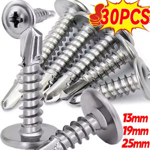 30PCS Truss Head Sheet Metal Screws Assortment Kit Stainless Steel Self Tapping Drilling Screw For Metal Wood Thread Phillips Cross