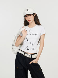 Áo Thun Tay Ngắn Ôm Vừa Vặn Phong Cách Mỹ Mùa Hè 2024 Áo Thun Nữ Cổ Tròn Dáng Ôm Vừa Vặn Ngắn Gọn