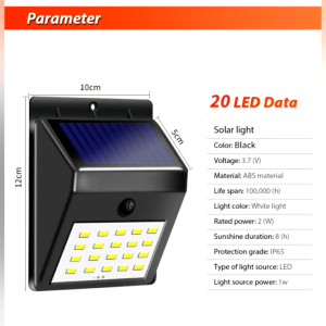 Solar powered led wall light 20led