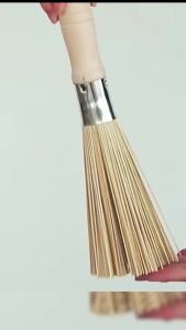 Nexlent Bamboo Wok Brush Cleaning Brush Wooden Handle for Cleaning Dishes Cast Iron Pots Pans