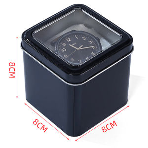 8CM Square Tinplate Watch Organizer Box Black Metal Sealed Jewelry Display Case with Cushion Gift Show Holder