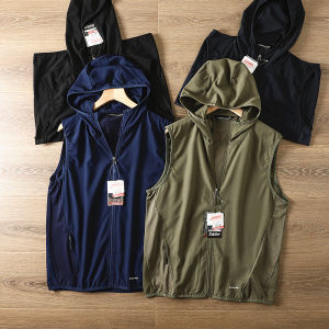 Outdoor Waterproof Lightweight Ice Silk Quick Dry Breathable Mesh Patchwork Hooded Vest Jacket Fashion Urban Sport Scene