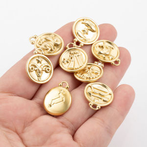 Stainless Steel Relief 12 Constellation Pendant diy Jewelry Accessories Double-sided 18k Gold Round Tag