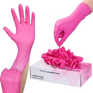 20/50/100PCS Rose Red Nitrile Disposable Gloves Latex Free 3.5Mil Durable Work Gloves for Esthetician Salon SPA Tattoo Kitchen