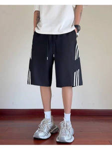 Summer New Style Basketball Pants Ice Silk Drape Casual Loose Mens Seven-Five Shorts Straight Leg Elastic Waistband