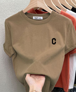 Straight Shoulder Short Sleeve T-Shirt for Women Youthful Slim Fit Cotton