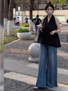 Áo sơ mi BINKAFENNY cổ chữ V màu đen dáng rộng kiểu dáng thanh lịch