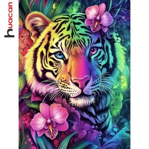 Huacan Diamond Mosaic Full Square Round Tiger Animal 5d Diamond Painting New Arrivals Cross Stitch Complete Kit Bedroom Decor