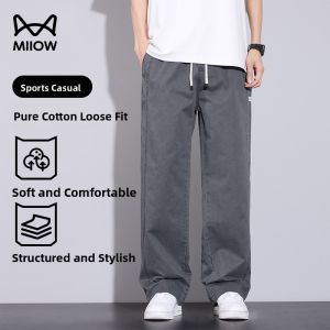 miiow | Mens Casual Cotton Pants Straight Leg Loose Fit Breathable Outdoor Workwear Summer Comfortable Fashionable Leisure Trousers