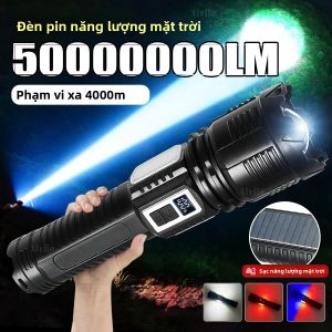 MỚI NHẤT Năng Lượng Mặt Trời + Loại C Đèn Pin Sạc 5000000LM Đèn LED Siêu Sáng Có Thể Phóng To Tầm Xa 4km Đèn Pin Dành Cho Cắm Trại Ngoài Trời Săn Bắn Câu Cá Đi Bộ Đường Dài