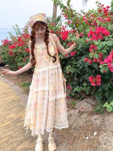 French Sweet Floral Print Strapless Dress Women Summer Dopaamine Niche Design Slimming Ultra Fairy Sleeveless Long Dress