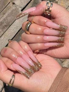 Champagne Shiny French Style Wearable Nail Tips Extension Cross-Border Water Pipe Shape False Nails Hot Girl Finished Nail Art