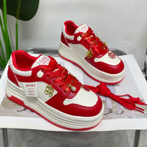 Red Shoes Womens Casual Fashion Thick Bottom Leather New Year Wedding Shoes Lightweight White Sneakers