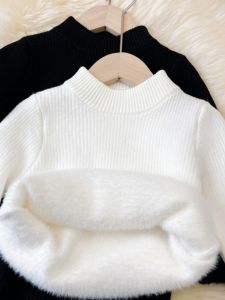 Thickened Childrens Knitted Sweater Fleece Lined Base Layer Shirt for Boys And Girls All Season Solid Color Soft Touch