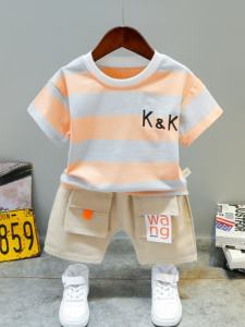 Cute Baby Boy Summer Outfit Short Sleeve T-Shirt Set Stylish Two-Piece Suit Childrens Clothing Brand 2A2B Absorbent Material