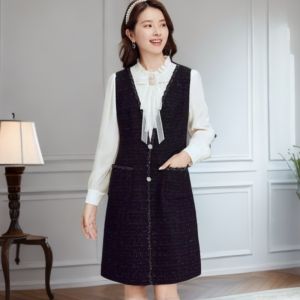 Elegant Small Fragrance Style Dress Koradior KF11271W0 Autumn New Arrival Natural Waist Wool Blend Mid-Length A-Line Skirt