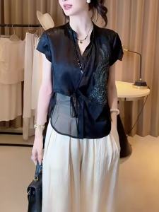 Shalldoer | Chinese Style Heavy Embroidery Sleeveless Top Waist-Tying