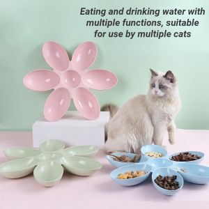 6-Petal Flower Shape Cat Dog Food Plate Multi-Cat Family Water Feeding Bowl Pet Food Sorting Plate