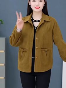 Plus Size High-End Mothers Corduroy Shirt Spring & Fall New Arrival Casual Top Coat Fashionable Stylish All-Matching Jacket