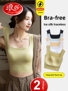 French Vintage ไม่มีสาย Bralette ผู้หญิง ใส่ตัวในพร้อมแผ่นรองหน้าอกในตัว ด้านหลังสวยงาม เซ็กซี่ สั้น เสื้อท่อนบน ไนลอน สแปนเด็กซ์ Blend