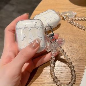 AirPods Case For AirPods Pro 2 1/2/3/Pro Flashing TPU Transparent Crystal Butterfly Earphone Protective Case With Hanging Chain (no EarbudsnoAirPods)