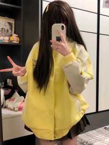 แจ็คเก็ตเบสบอลสไตล์อเมริกันย้อนยุค สไตล์วิทยาลัย ทรงหลวม ทรงหลวม สำหรับผู้ชายและผู้หญิง ฤดูใบไม้ผลิและฤดูใบไม้ร่วง