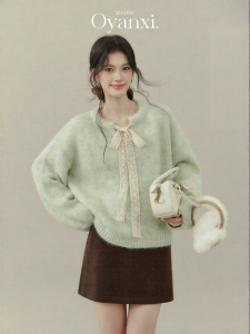 Đồ Len Xanh Cột Nơ Gấm
