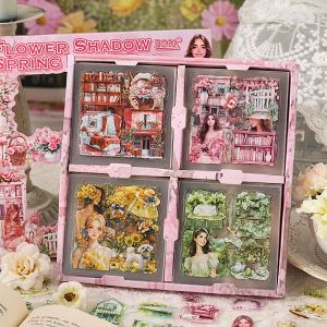 100 Sheets PET Scrapbooking Stickers No Cutting Required Vintage Scene Elements Character House Garden Pasting Materials