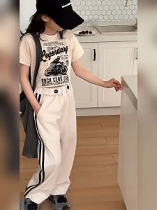 Terno for Kids Girls Short sleeves+pants A Set Korean Fashion Set Black/Beige 130-160cm