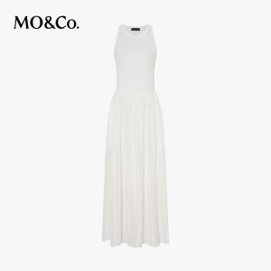 MO&Co. | Off-Shoulder Low Waist Glossy Spliced Long Dress