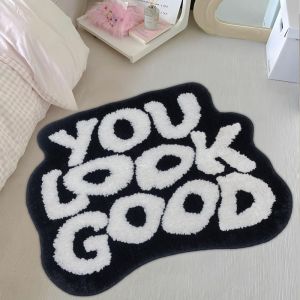 VIKAMA Fun Alien Letter Bathroom Mat Washable Absorbent Bathtub Foot Pad Non-Slip Plush Bedroom Bedside Rug Home Decor