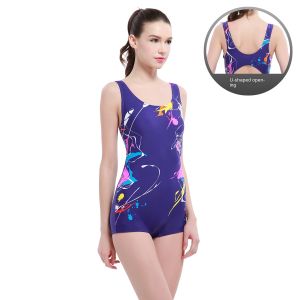 Yingfa Swimsuit Conservative Boxer One-Piece Swimsuit Womens Print Hot Spring Fitness Silm Thin Band Chest Pad