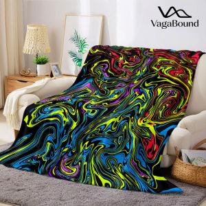 Neon Multicolor Liquid Marble Flannel Blanket Warm Soft Halloween Christmas Decorative Couch Warm Cozy All-Season Gift