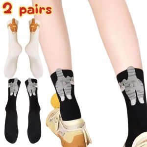 2pairs Cute Cat Socks with Balls Cute Cat Socks for Women Novelty Funny Animal Fun Crew Cats Sock for Women Cats Lovers Gifts