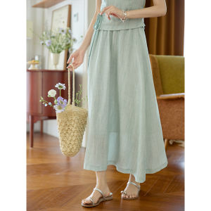 Moriirose Bộ Đồ Hai Mảnh Vải Lanh Lụa Phong Cách Trung Hoa Cổ Điển Cho Nữ Mùa Hè 2025 Áo Sơ Mi Và Chân Váy Nửa Thân