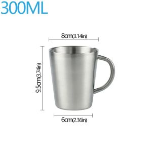 300ml Double-Layer Water Cup304 Stainless Steel Thermal Coffee Beer Mug With Handle Beer Cup Gold Sliver Coffee Mugs With Handle