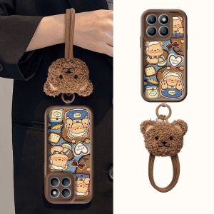 Phone Case Honor X6C Cute Butter Bear Soft Casing HonorX6C with Plush Doll Lanyard Lens Protection Shockproof Silicone Soft Cover 2025