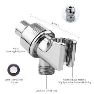Handheld Shower Head Arm Holder G1/2″ Three-Way Adjustable Bracket With Swivel Ball Universal Mount Diverter Bathroom Accessory