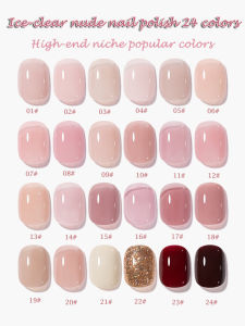MN 12ML 1-24pcs Jelly Jade Ice-clear Nude Gel Nail Polish Pink White Series All-Match Kit Phototherapy Gel Polish Pink Nails