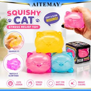 Aitemay needoh Kawaii Gummy mèo đồ chơi nắn bóp phồng chậm TPR căng thẳng Relief cảm giác Fidget bóng cho người lớn trẻ em im lặng văn phòng lớp học Chống lo âu làm dịu Quà Tặng