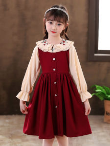 ชุดเดรสเด็กผู้หญิง ชุดเจ้าหญิงสุดเก๋ ชุดเดรสสีแดงสำหรับเด็กผู้หญิง ชุดเดรสฤดูใบไม้ผลิและฤดูใบไม้ร่วง ชุดเดรสเด็กผู้หญิง