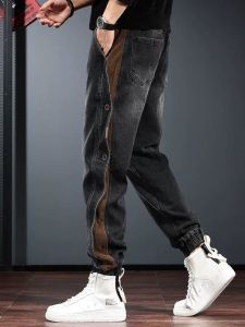 American Retro Patchwork Workwear Jeans Mens Autumn Wear Resistant Loose Casual Trousers Harlan Style Youth Trend