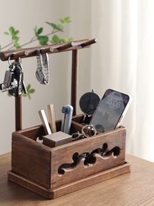 Standing Keychain Storage Rack with 4 Hooks and Tray Bedroom Dresser Jewelry Storage Rack Dresser Grocery Tray