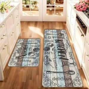 VIKAMA Gỗ Mộc Mạc Dụng Cụ Nhà Bếp In Hình Chống Trơn Trượt Chống Thấm Nước Sàn Trang Trí Nhà Chống Trơn Trượt Chống Phai Màu Có Thể Giặt Bằng Máy Thảm