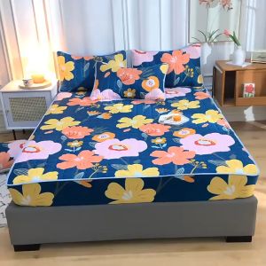 Ice Silk Fabrics Elastic Fitted Bedding Sheet Summer Bedding Mattress Protector Cover Queen King Size Bed Sheet Set